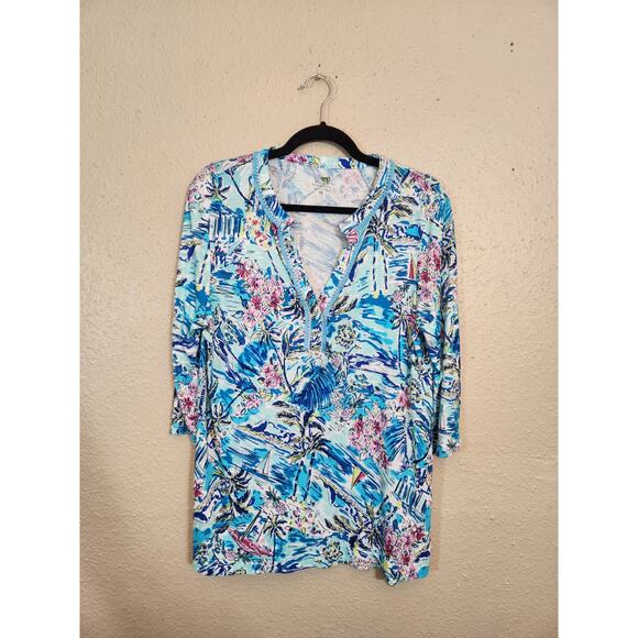 Palm Harbour Women's‎ Multicolor Tropical Print 3/4 Sleeve Tunic Top Size Medium - Picture 1 of 6